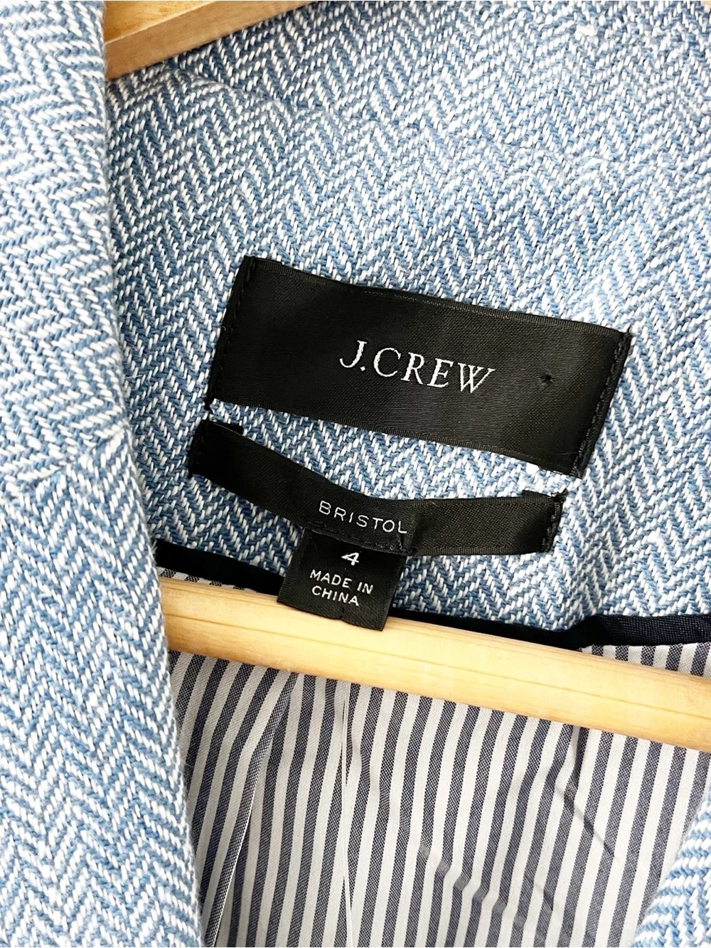 J.Crew Bristol Blue Cotton Linen Herringbone Preppy Workwear Casual Blazer
